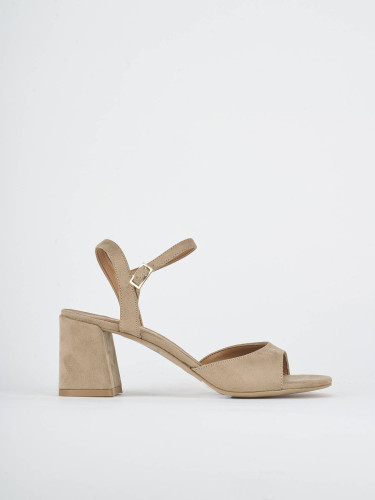 High heel sandals heel 5 cm beige suede