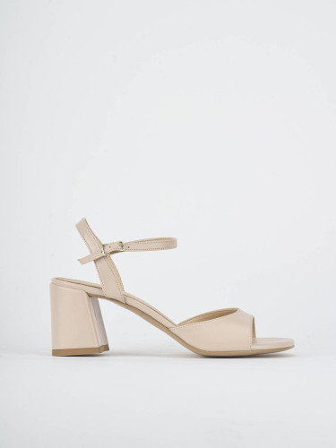 Sandalias de tacón alto tacón 5 cm beis cuero