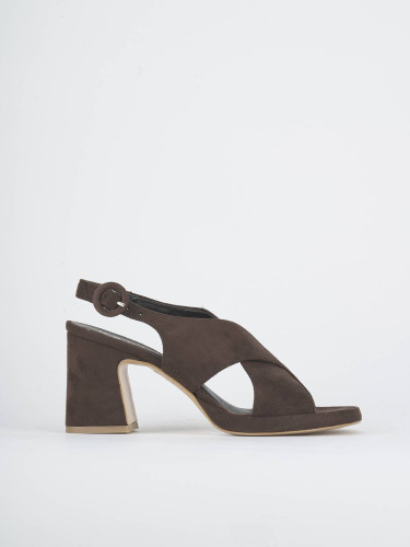 Sandalias de tacón alto tacón 9 cm marrón oscuro ante