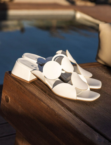 Mules tacón 3 cm blanco cuero
