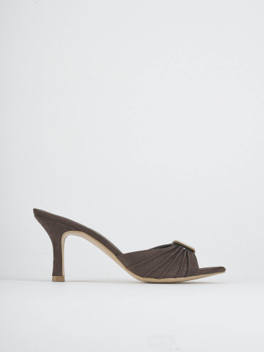 Mules tacón 7 cm marrón oscuro ante