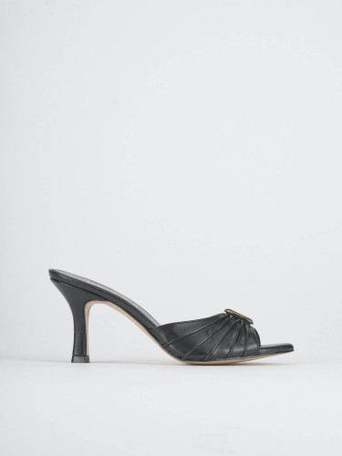 Mules tacón 7 cm negro cuero