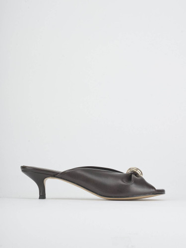 Slippers heel 4 cm dark brown leather