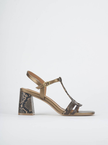 Sandalias de tacón alto tacón 7 cm bronce pitón
