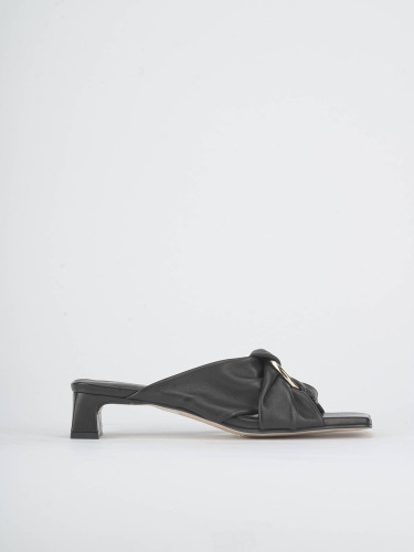 Mules tacón 4 cm negro cuero