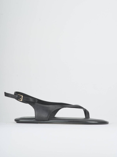 Sandalias de tacón bajo tacón 1 cm negro cuero