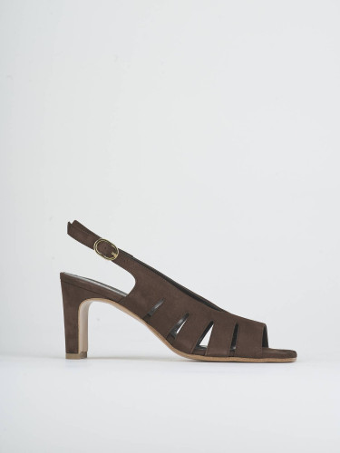 High heel sandals heel 7 cm dark brown suede