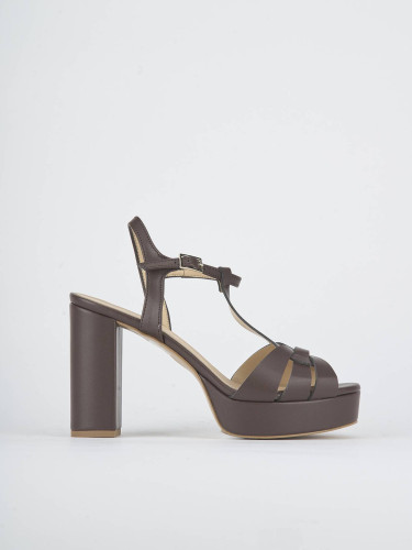 High heel sandals heel 9 cm dark brown leather