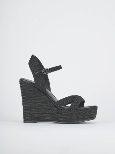 Wedge heels heel 13 cm black fabric