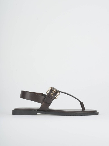 Low heel sandals heel 1 cm dark brown leather