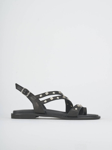 Sandalias de tacón bajo tacón 1 cm negro cuero