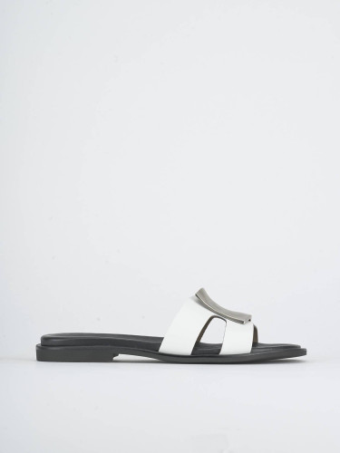 Mules tacón 1 cm blanco cuero