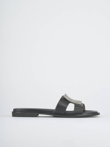 Mules tacón 1 cm negro cuero