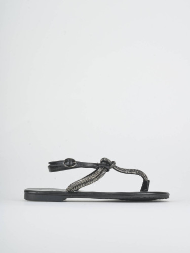 Sandalias de tacón bajo tacón 1 cm negro cuero