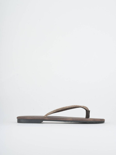 Slippers heel 1 cm dark brown leather
