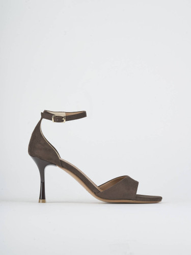 Sandalias de tacón alto tacón 7 cm marrón oscuro ante