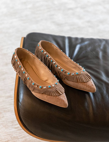 Flat shoes heel 1 cm dark brown suede