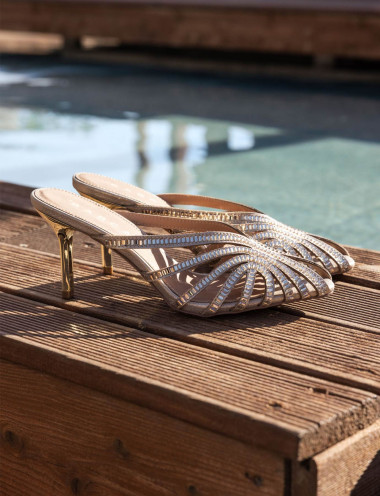 Mules tacón 7 cm oro cuero