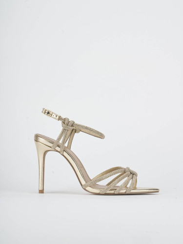 Sandalias de tacón alto tacón 8 cm oro cuero