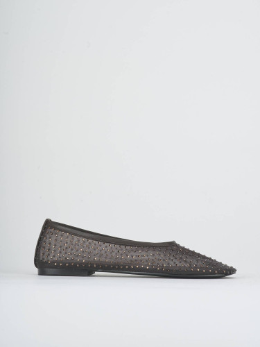 Flat shoes heel 1 cm dark brown fabric