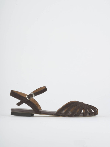 Low heel sandals heel 1 cm dark brown suede