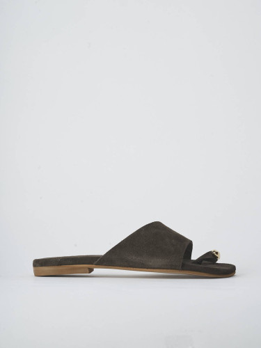 Mules tacón 1 cm marrón oscuro ante