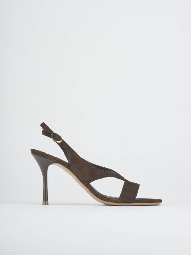 High heel sandals heel 9 cm dark brown suede