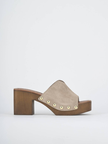 Slippers heel 7 cm beige suede