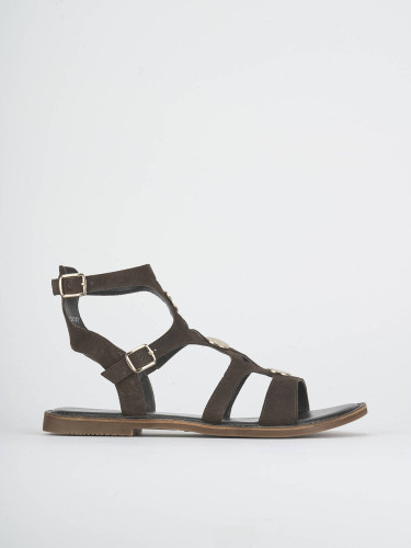 Sandalias de tacón bajo tacón 1 cm marrón oscuro ante