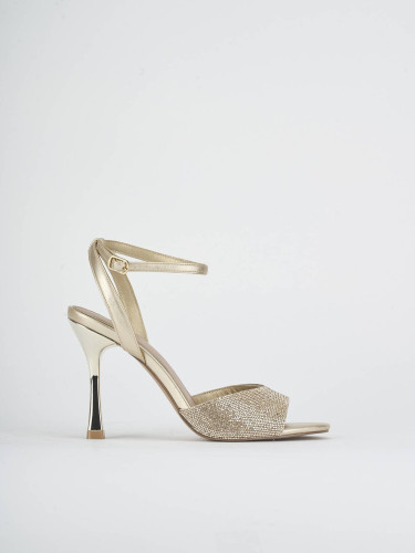 Sandalias de tacón alto tacón 10 cm oro cuero