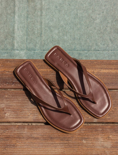 Slippers heel 1 cm dark brown leather