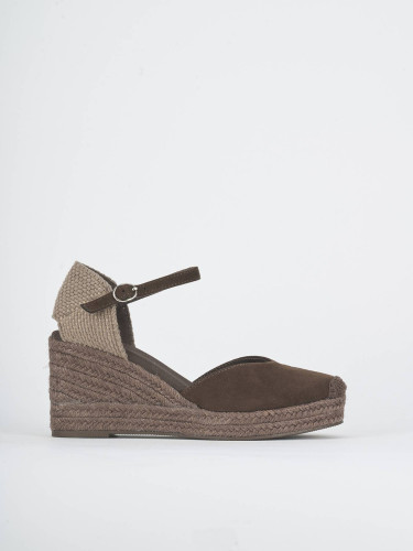 Alpargatas tacón 7 cm marrón oscuro ante