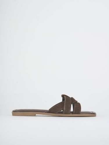 Mules tacón 1 cm marrón oscuro ante