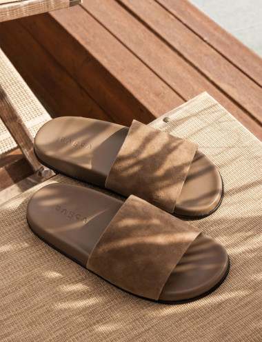 Slippers heel 1 cm beige suede