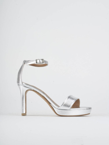 Sandali tacco 9cm laminato argento