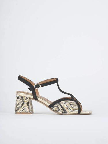 Sandalias de tacón alto tacón 6 cm negro cuero