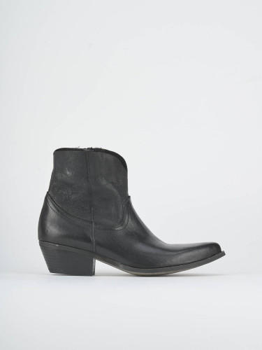 Botines de tacón bajo tacón 4 cm negro cuero
