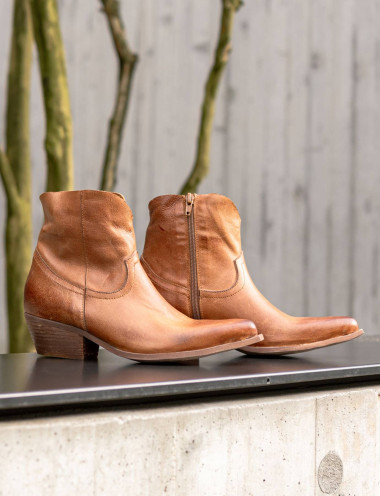 Botines de tacón bajo tacón 4 cm marrón cuero