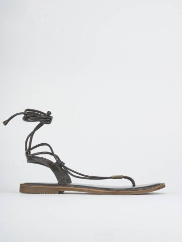 Sandalias de tacón bajo tacón 1 cm marrón oscuro cuero