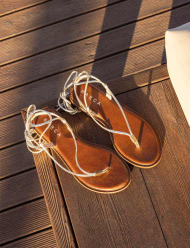 Low heel sandals heel 1 cm gold laminated