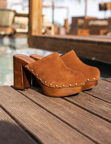 Sabot heel 11 cm brown suede