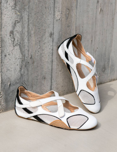 Bailarinas tacón 1 cm blanco cuero
