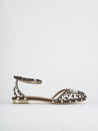 Low heel sandals heel 1 cm dark brown suede