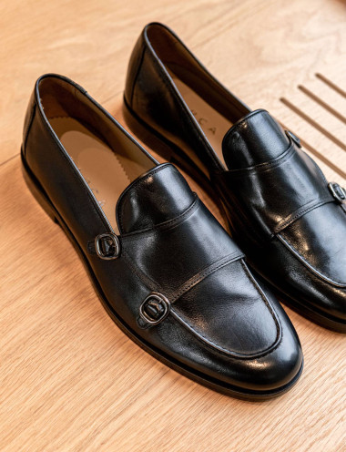 Mocasines negro cuero