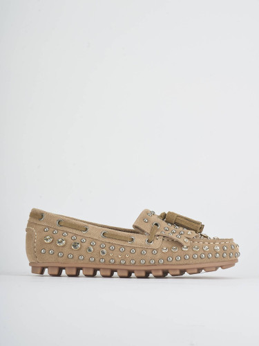Mocassini tacco 1cm camoscio beige