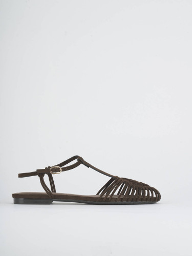 Low heel sandals heel 1 cm dark brown suede