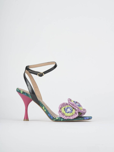 Sandalias de tacón alto tacón 8 cm negro cuero