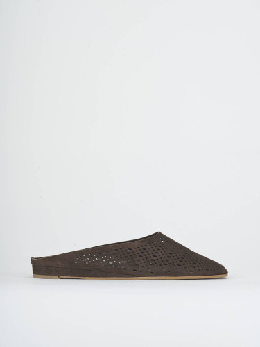 Mules tacón 1 cm marrón oscuro ante