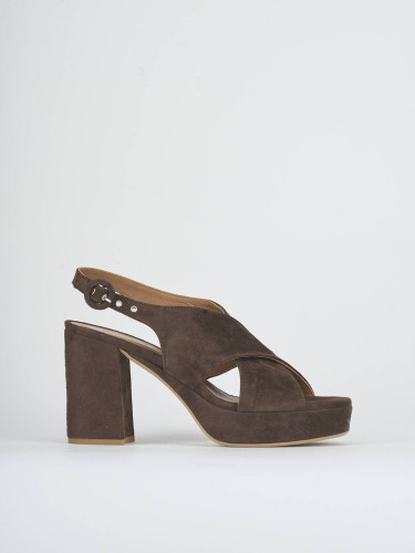 Sandalias de tacón alto tacón 9 cm marrón oscuro ante