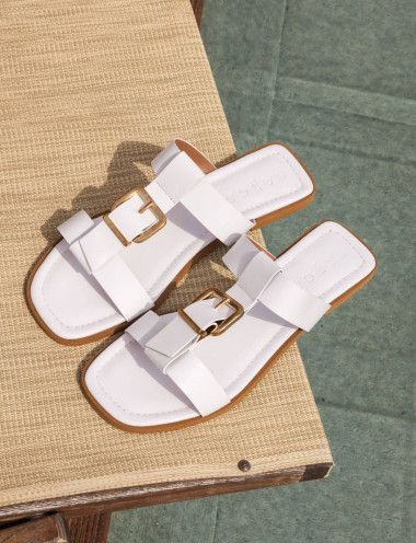 Mules tacón 1 cm blanco cuero